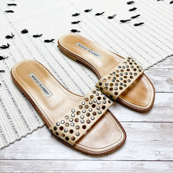 Manolo Blahnik Shoes - Manolo Blahnik Studded Cut Out Slide Sandal Size 37 6